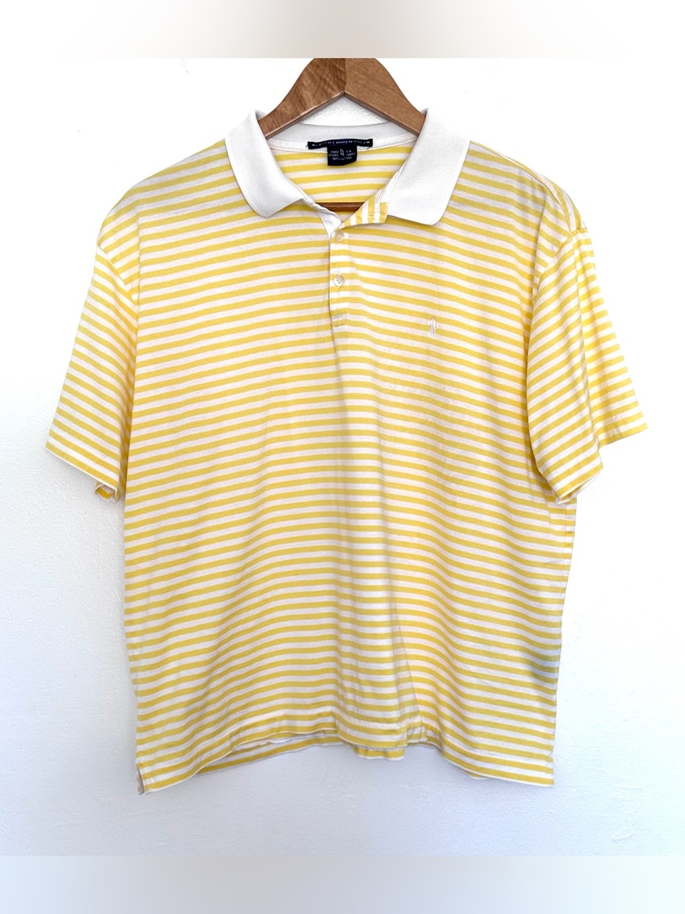 Ralph Lauren Golf Polo Shirt Men’s XL Yellow White Striped Cotton Short Sleeve